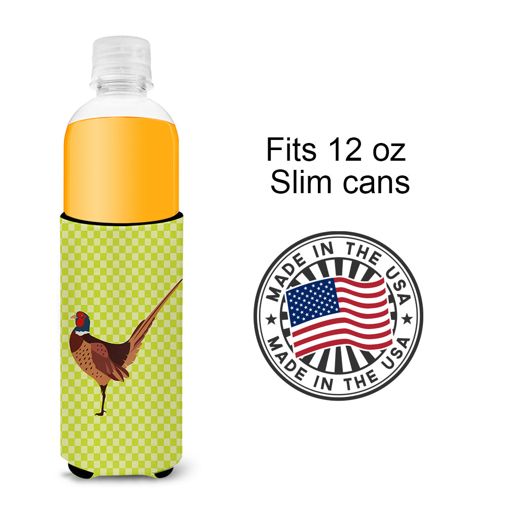 Ring-necked Common Pheasant Green Slim Can Hugger , Insulated Foam Hugger for 12 oz Slim Cans, Beer Bottles & Water Bottles, Printed in USA