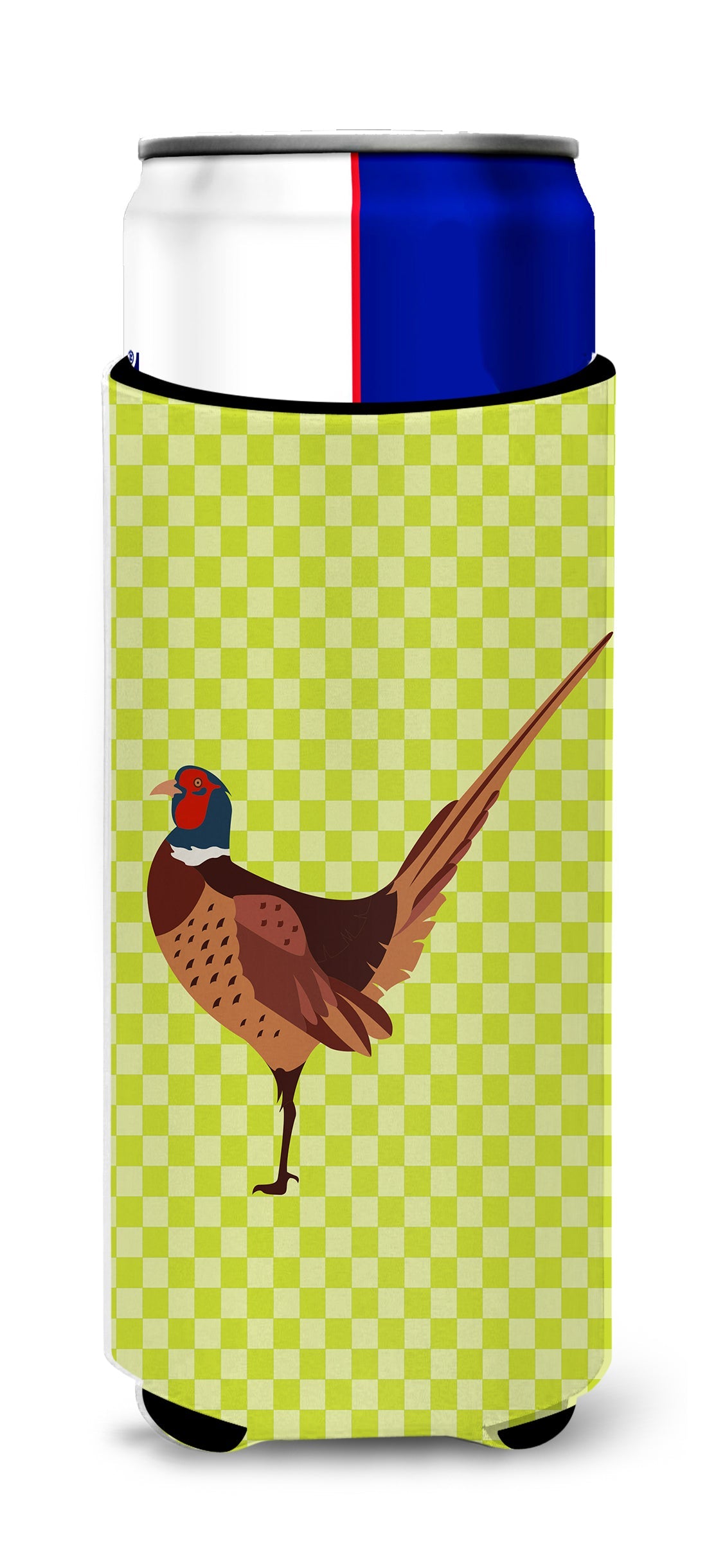 Ring-necked Common Pheasant Green Slim Can Hugger , Insulated Foam Hugger for 12 oz Slim Cans, Beer Bottles & Water Bottles, Printed in USA