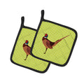 Ring-necked Common Pheasant Green Pot Holder Set of 2 Heat Resistant Quilted Hot Pads 7.5 x 7.5 Inch, Insulated Kitchen Trivets for Cooking & Baking