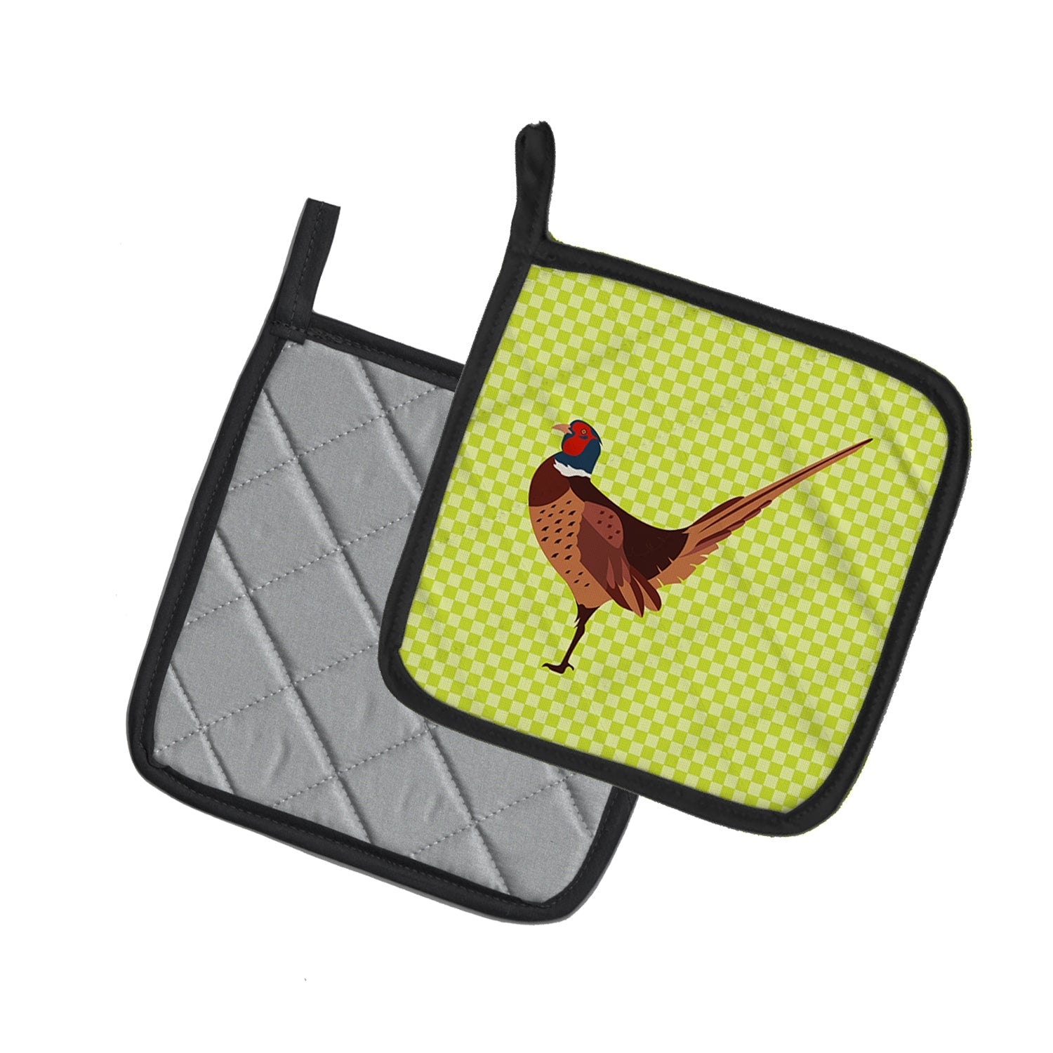 Ring-necked Common Pheasant Green Pot Holder Set of 2 Heat Resistant Quilted Hot Pads 7.5 x 7.5 Inch, Insulated Kitchen Trivets for Cooking & Baking