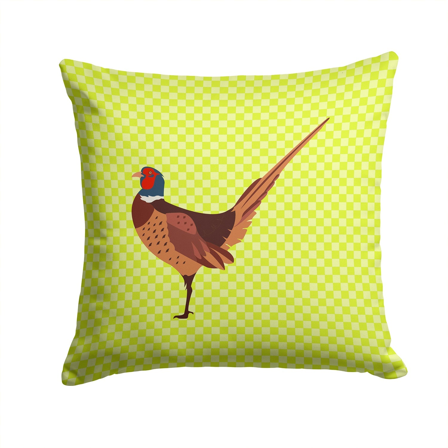 Ring-necked Common Pheasant Green Decorative Throw Pillow 14x14 Indoor Outdoor Accent Cushion, Fabric Cover with Insert for Sofa, Bed, Porch & Living Room