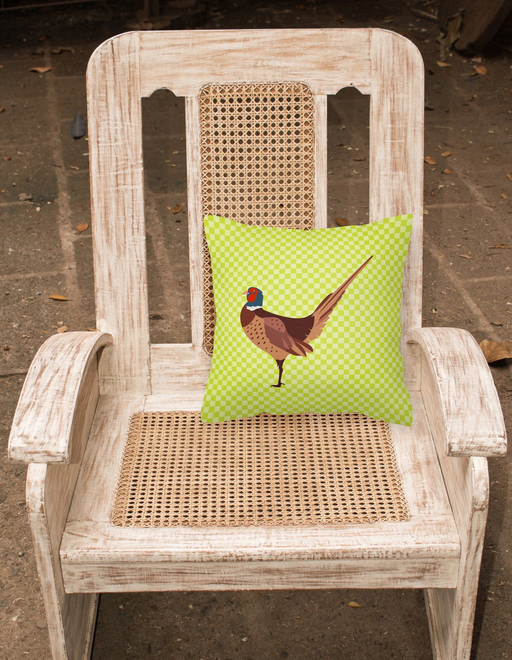 Ring-necked Common Pheasant Green Decorative Throw Pillow 18x18 Indoor Outdoor Accent Cushion, Fabric Cover with Insert for Sofa, Bed, Porch & Living Room