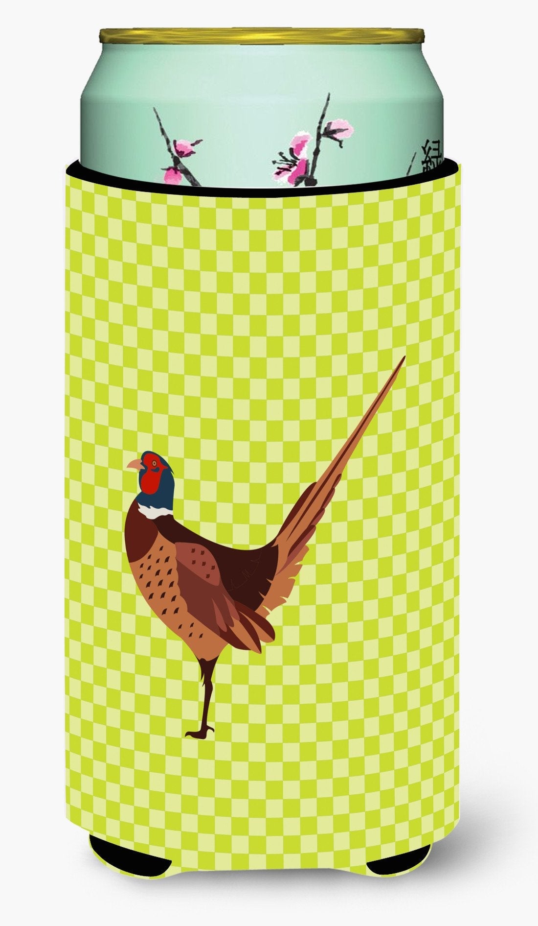 Ring-necked Common Pheasant Green Tall Boy Hugger Can Cooler Sleeve Machine Washable Drink Collapsible Insulator Beverage Insulated Holder