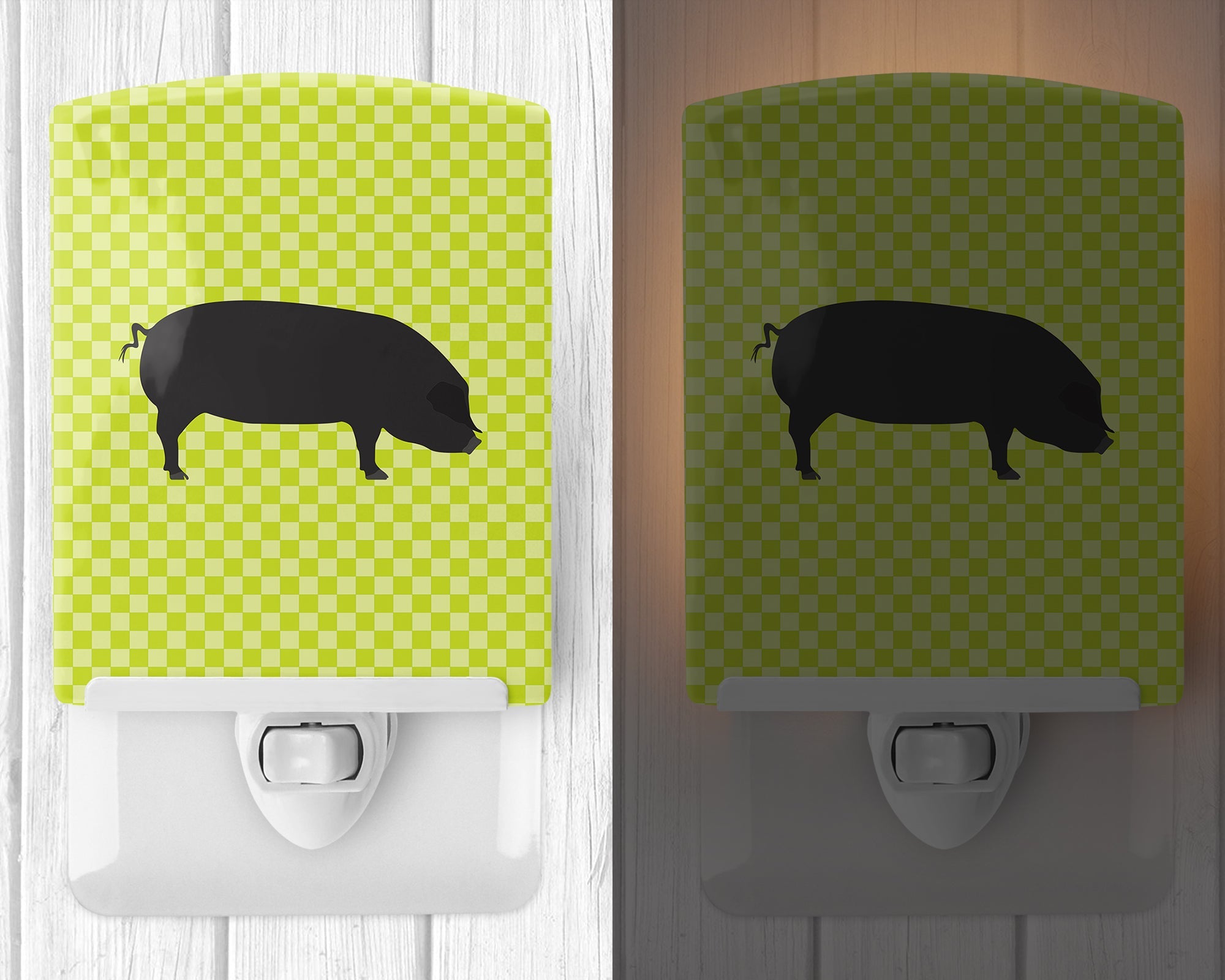 Devon Large Black Pig Green Ceramic Night Light Compact, UL-Certified, Ideal for Bedroom, Bathroom, Nursery, Hallway, Kitchen, 6x4x3, Multicolor