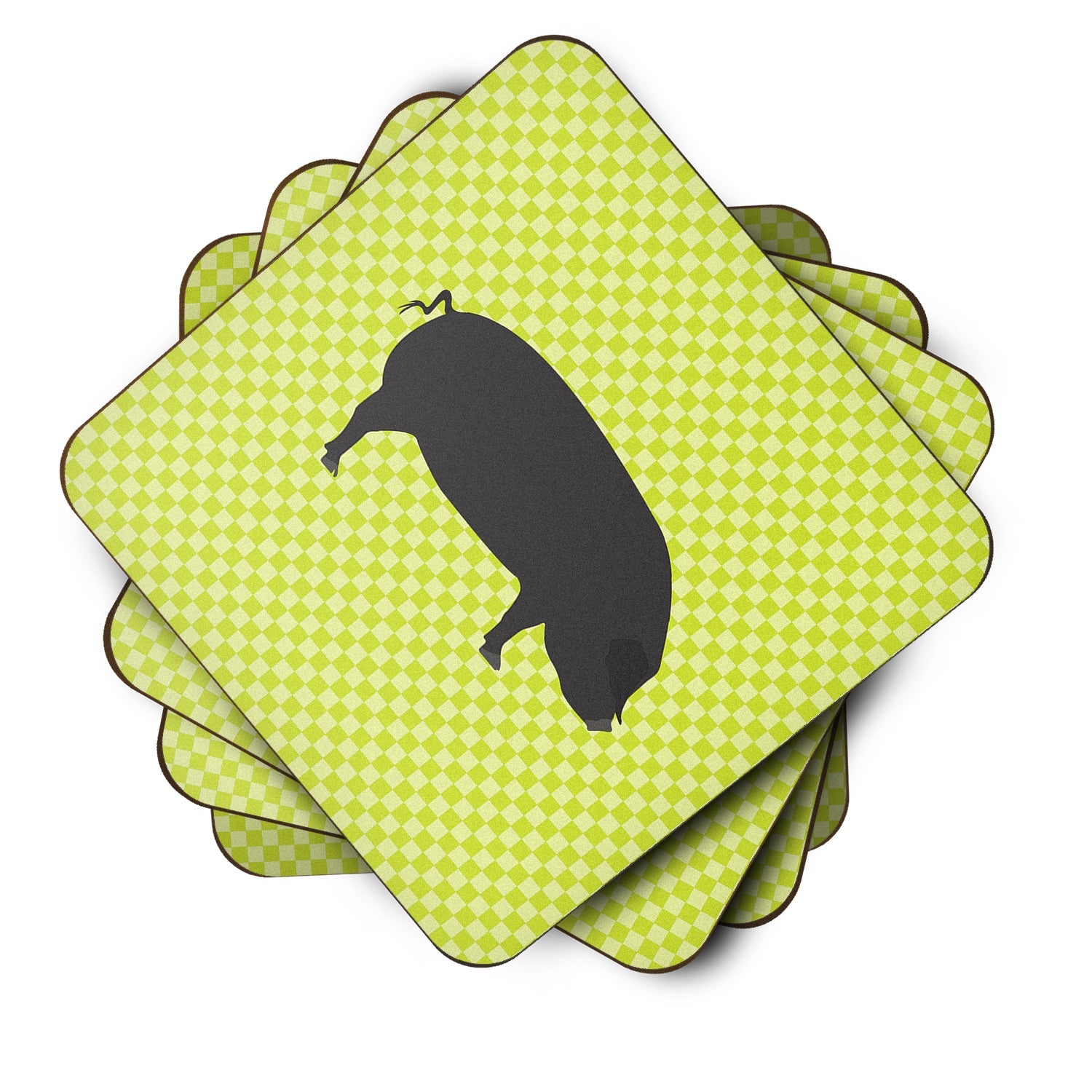 Devon Large Black Pig Green Foam Coasters Set of 4 Cup Coasters for Indoor Outdoor, Tabletop Protection, Anti Slip, Mouse pad Material