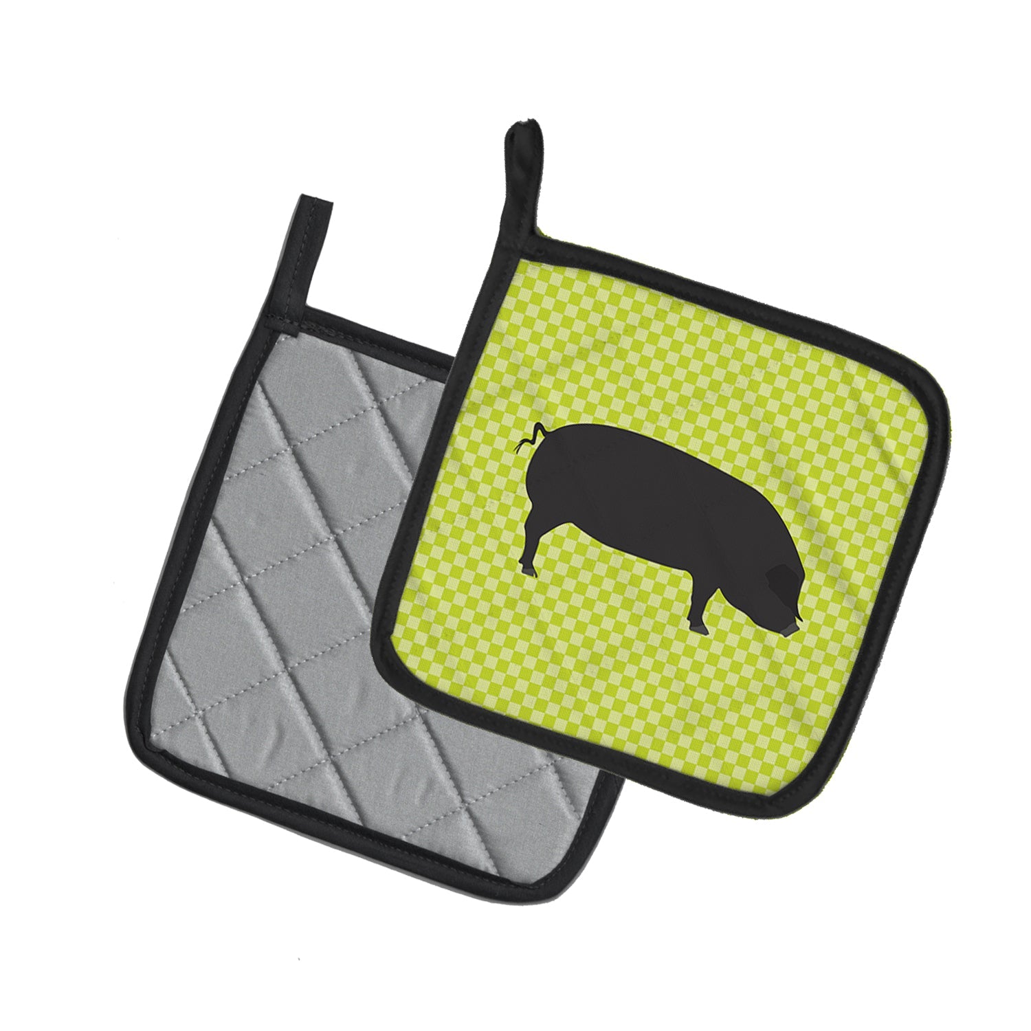 Devon Large Black Pig Green Pot Holder Set of 2 Heat Resistant Quilted Hot Pads 7.5 x 7.5 Inch, Insulated Kitchen Trivets for Cooking & Baking