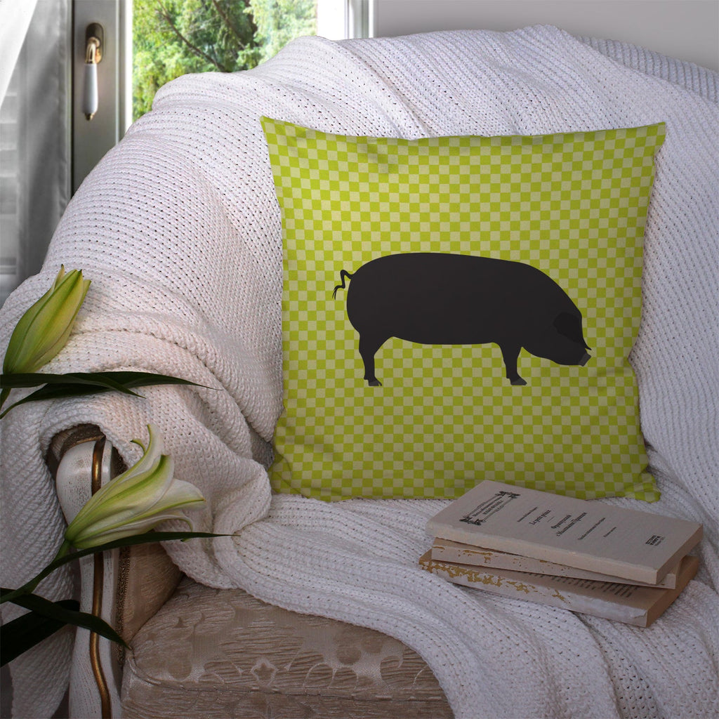 Devon Large Black Pig Green Decorative Throw Pillow 14x14 Indoor Outdoor Accent Cushion, Fabric Cover with Insert for Sofa, Bed, Porch & Living Room
