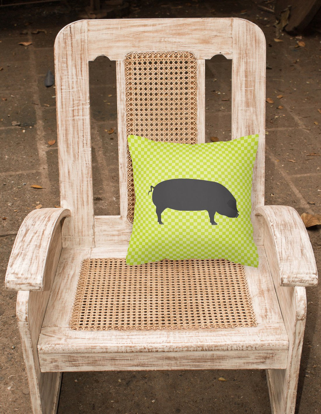 Devon Large Black Pig Green Decorative Throw Pillow 18x18 Indoor Outdoor Accent Cushion, Fabric Cover with Insert for Sofa, Bed, Porch & Living Room
