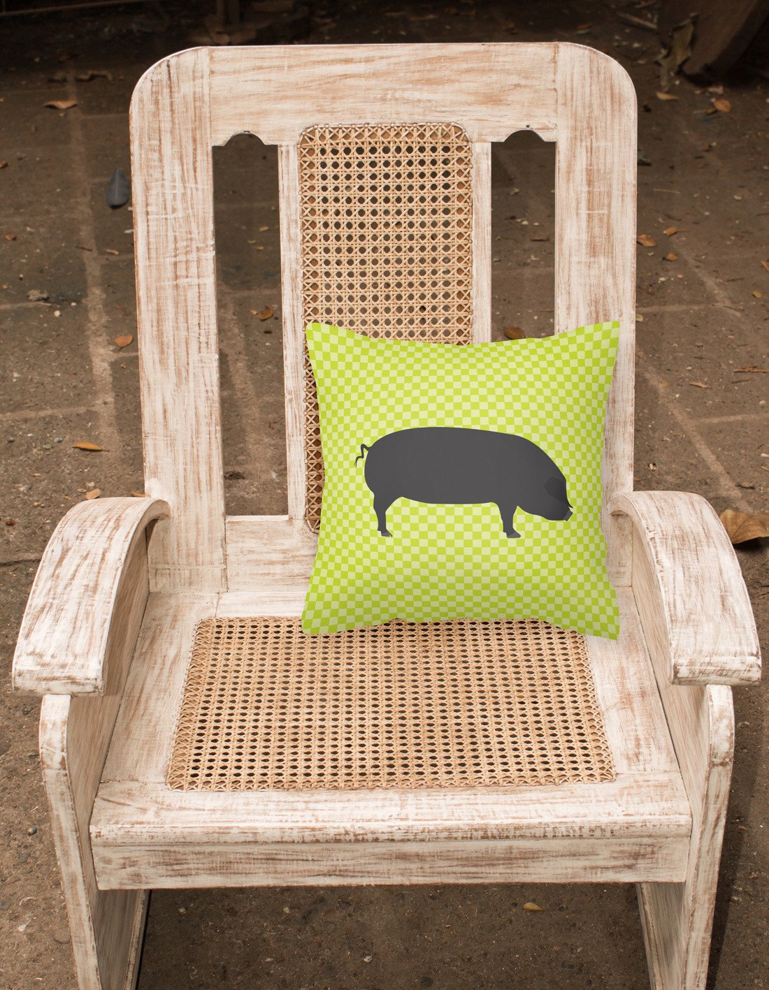 Devon Large Black Pig Green Decorative Throw Pillow 18x18 Indoor Outdoor Accent Cushion, Fabric Cover with Insert for Sofa, Bed, Porch & Living Room
