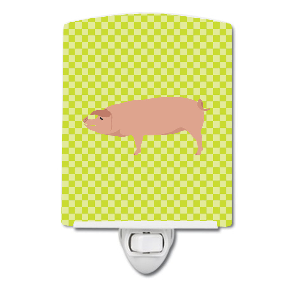 American Landrace Pig Green Ceramic Night Light Compact, UL-Certified, Ideal for Bedroom, Bathroom, Nursery, Hallway, Kitchen, 6x4x3, Multicolor