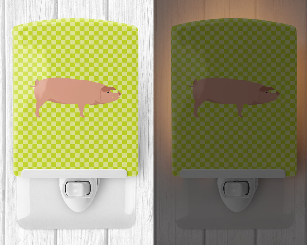 American Landrace Pig Green Ceramic Night Light Compact, UL-Certified, Ideal for Bedroom, Bathroom, Nursery, Hallway, Kitchen, 6x4x3, Multicolor