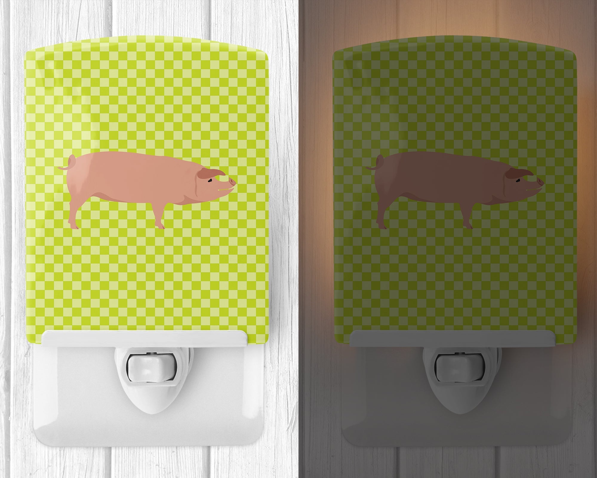 American Landrace Pig Green Ceramic Night Light Compact, UL-Certified, Ideal for Bedroom, Bathroom, Nursery, Hallway, Kitchen, 6x4x3, Multicolor