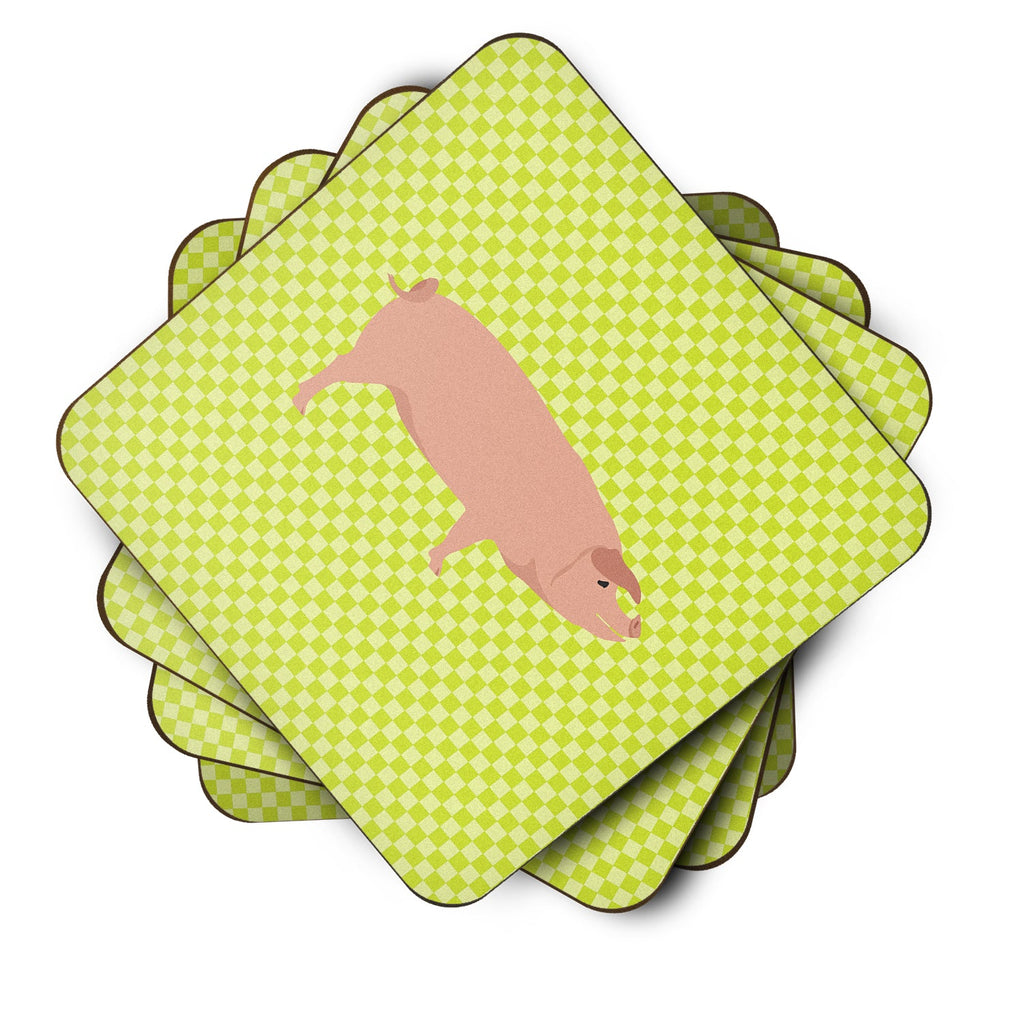 American Landrace Pig Green Foam Coasters Set of 4 Cup Coasters for Indoor Outdoor, Tabletop Protection, Anti Slip, Mouse pad Material
