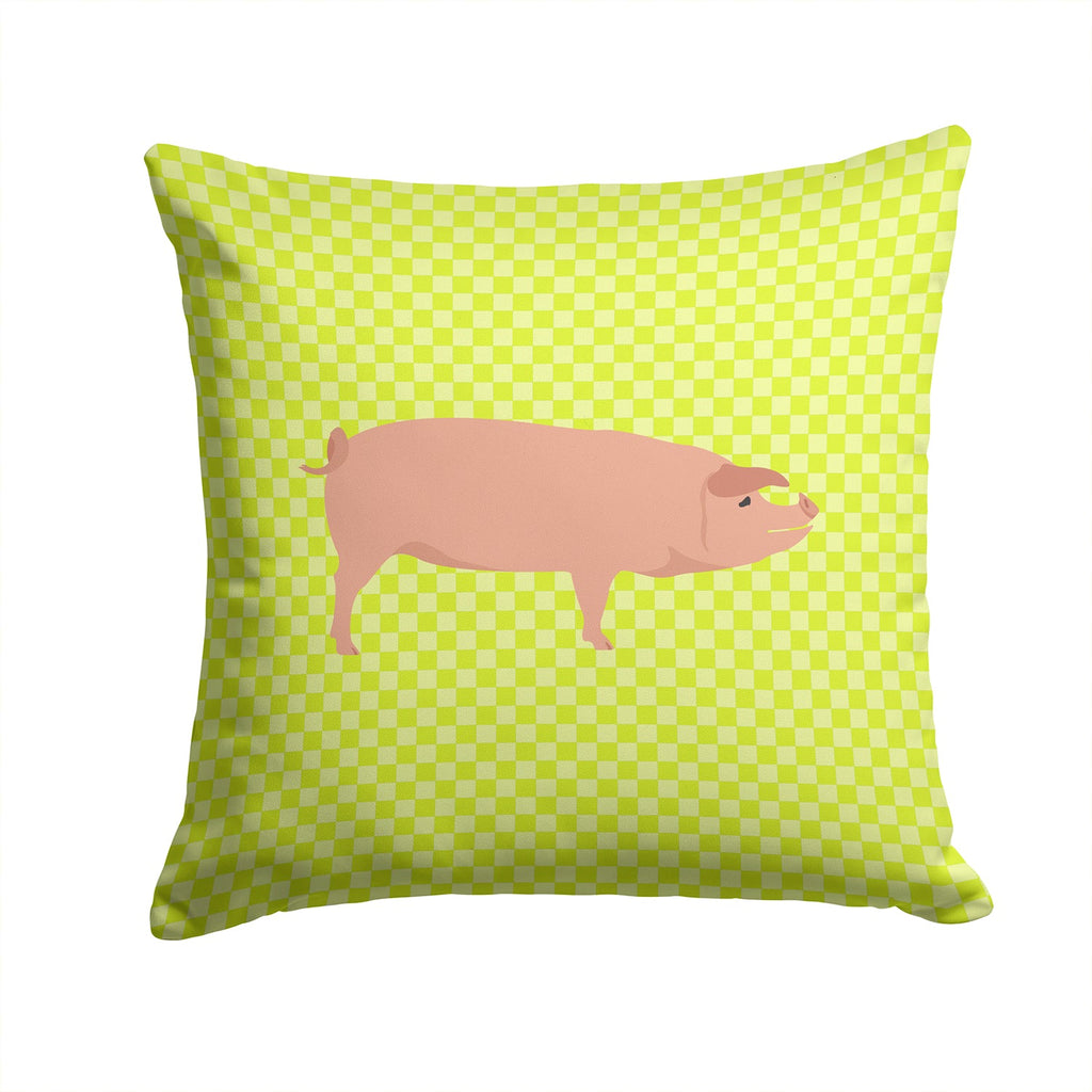 American Landrace Pig Green Decorative Throw Pillow 14x14 Indoor Outdoor Accent Cushion, Fabric Cover with Insert for Sofa, Bed, Porch & Living Room