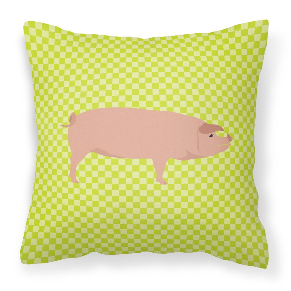 American Landrace Pig Green Decorative Throw Pillow 18x18 Indoor Outdoor Accent Cushion, Fabric Cover with Insert for Sofa, Bed, Porch & Living Room