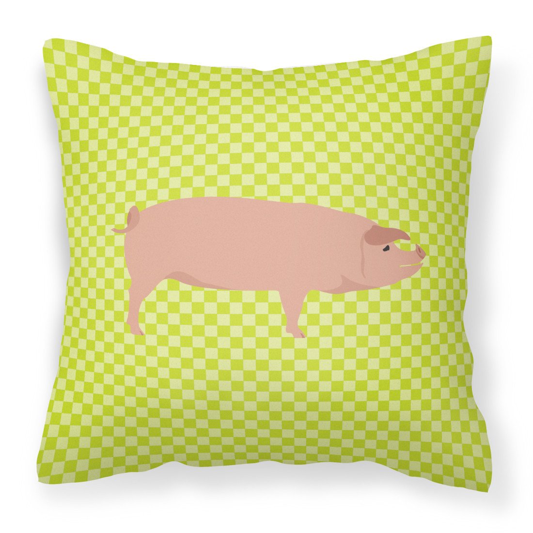 American Landrace Pig Green Decorative Throw Pillow 18x18 Indoor Outdoor Accent Cushion, Fabric Cover with Insert for Sofa, Bed, Porch & Living Room