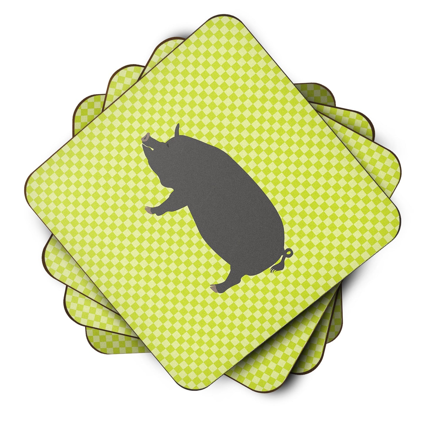 Berkshire Pig Green Foam Coasters Set of 4 Cup Coasters for Indoor Outdoor, Tabletop Protection, Anti Slip, Mouse pad Material