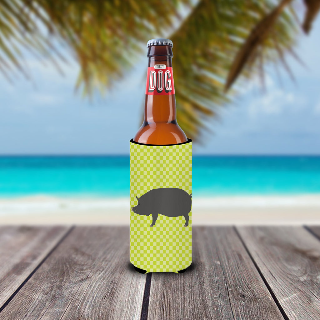 Berkshire Pig Green Slim Can Hugger , Insulated Foam Hugger for 12 oz Slim Cans, Beer Bottles & Water Bottles, Printed in USA