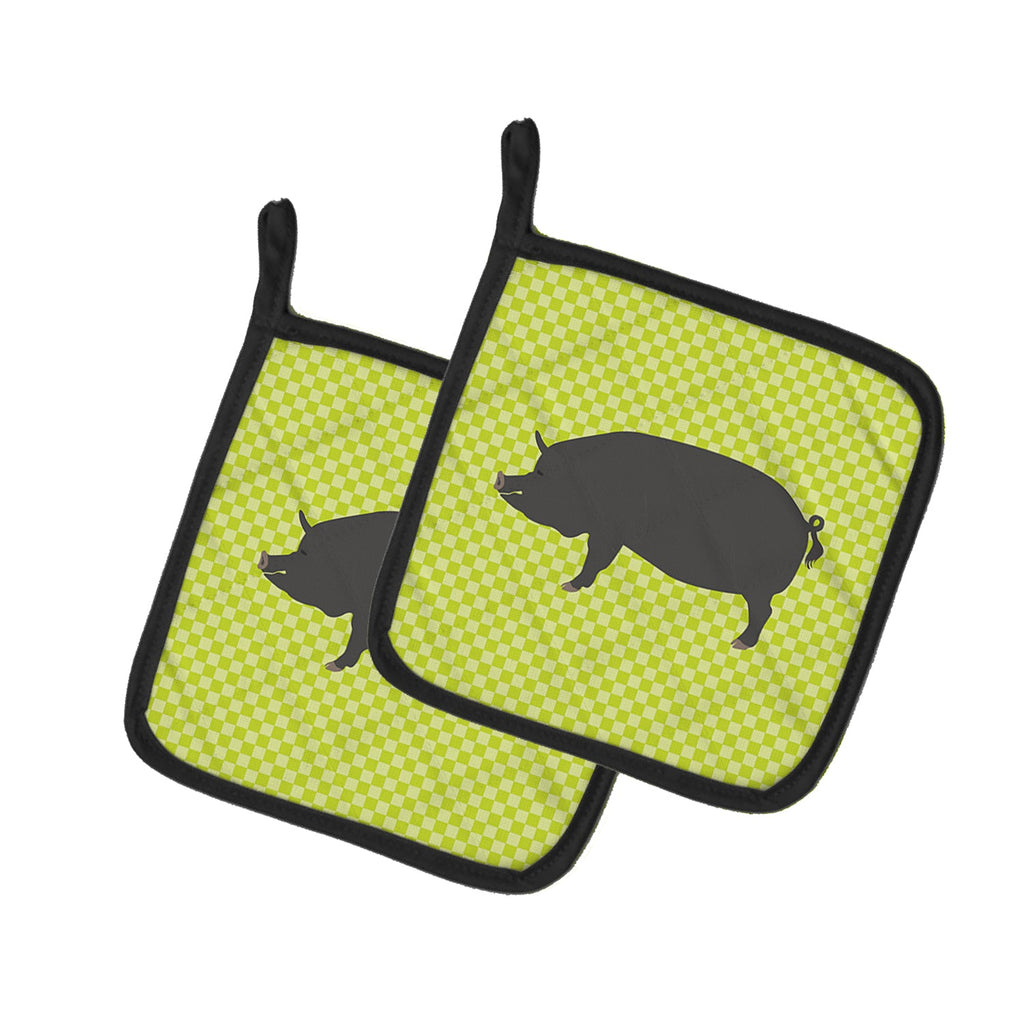 Berkshire Pig Green Pot Holder Set of 2 Heat Resistant Quilted Hot Pads 7.5 x 7.5 Inch, Insulated Kitchen Trivets for Cooking & Baking