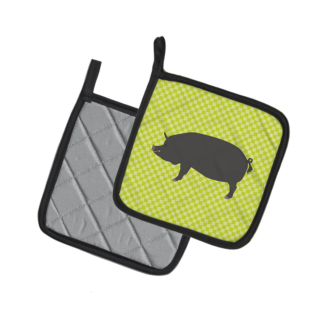 Berkshire Pig Green Pot Holder Set of 2 Heat Resistant Quilted Hot Pads 7.5 x 7.5 Inch, Insulated Kitchen Trivets for Cooking & Baking