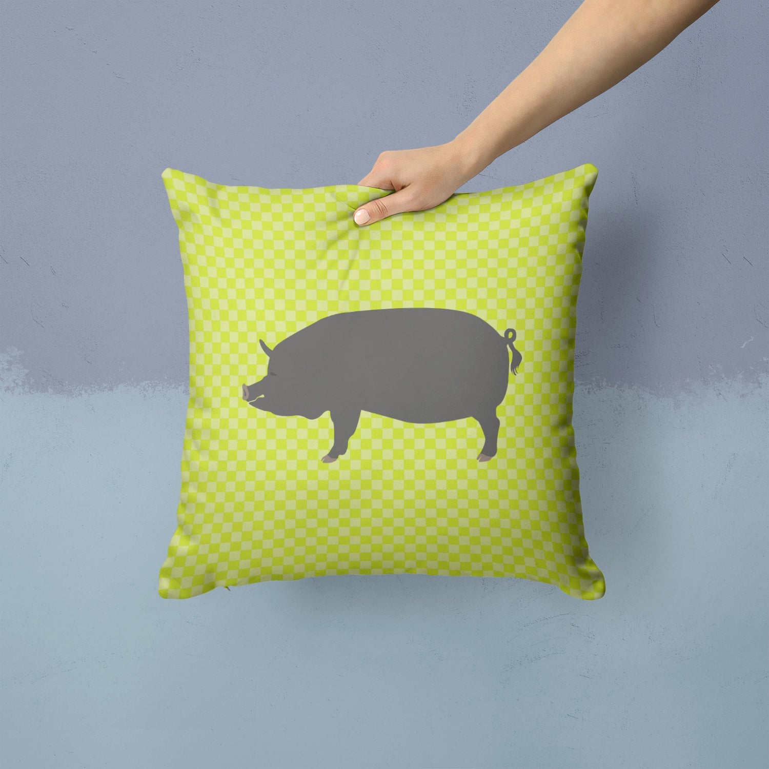 Berkshire Pig Green Decorative Throw Pillow 14x14 Indoor Outdoor Accent Cushion, Fabric Cover with Insert for Sofa, Bed, Porch & Living Room