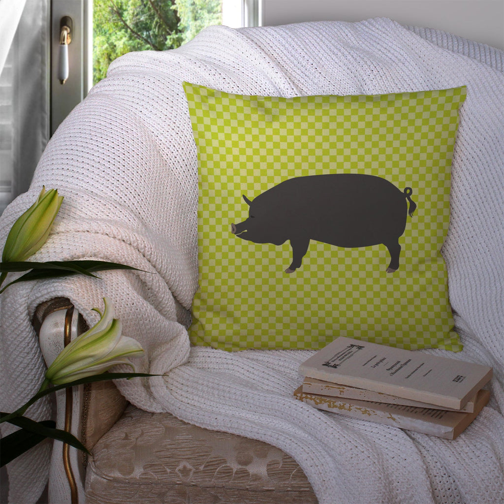 Berkshire Pig Green Decorative Throw Pillow 14x14 Indoor Outdoor Accent Cushion, Fabric Cover with Insert for Sofa, Bed, Porch & Living Room