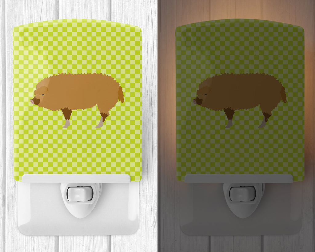 Hungarian Mangalica Pig Green Ceramic Night Light Compact, UL-Certified, Ideal for Bedroom, Bathroom, Nursery, Hallway, Kitchen, 6x4x3, Multicolor