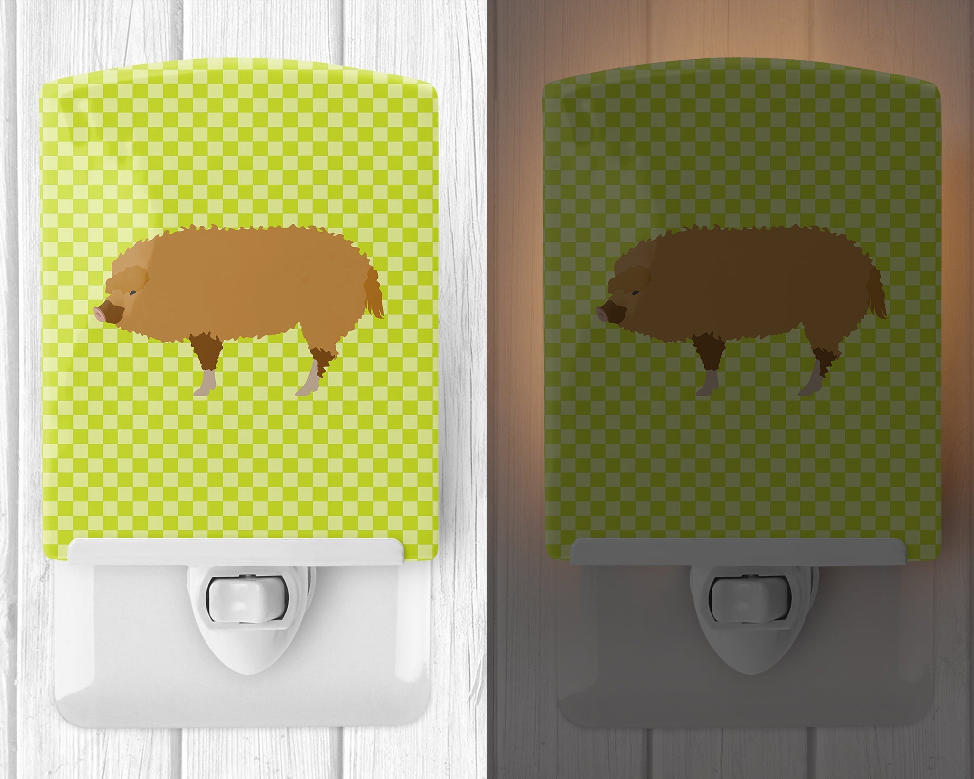 Hungarian Mangalica Pig Green Ceramic Night Light Compact, UL-Certified, Ideal for Bedroom, Bathroom, Nursery, Hallway, Kitchen, 6x4x3, Multicolor
