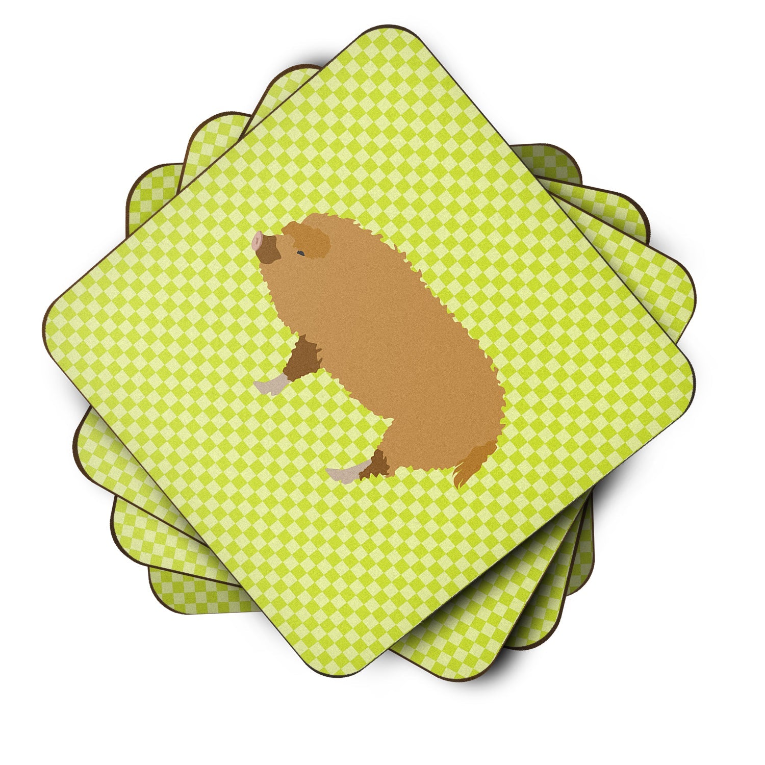 Hungarian Mangalica Pig Green Foam Coasters Set of 4 Cup Coasters for Indoor Outdoor, Tabletop Protection, Anti Slip, Mouse pad Material