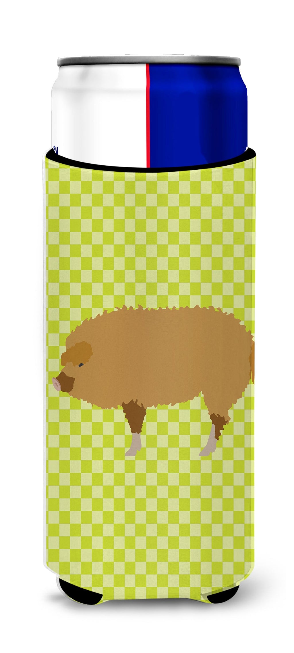 Hungarian Mangalica Pig Green Slim Can Hugger , Insulated Foam Hugger for 12 oz Slim Cans, Beer Bottles & Water Bottles, Printed in USA