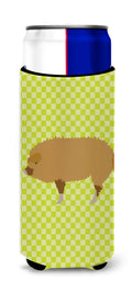 Hungarian Mangalica Pig Green Slim Can Hugger , Insulated Foam Hugger for 12 oz Slim Cans, Beer Bottles & Water Bottles, Printed in USA