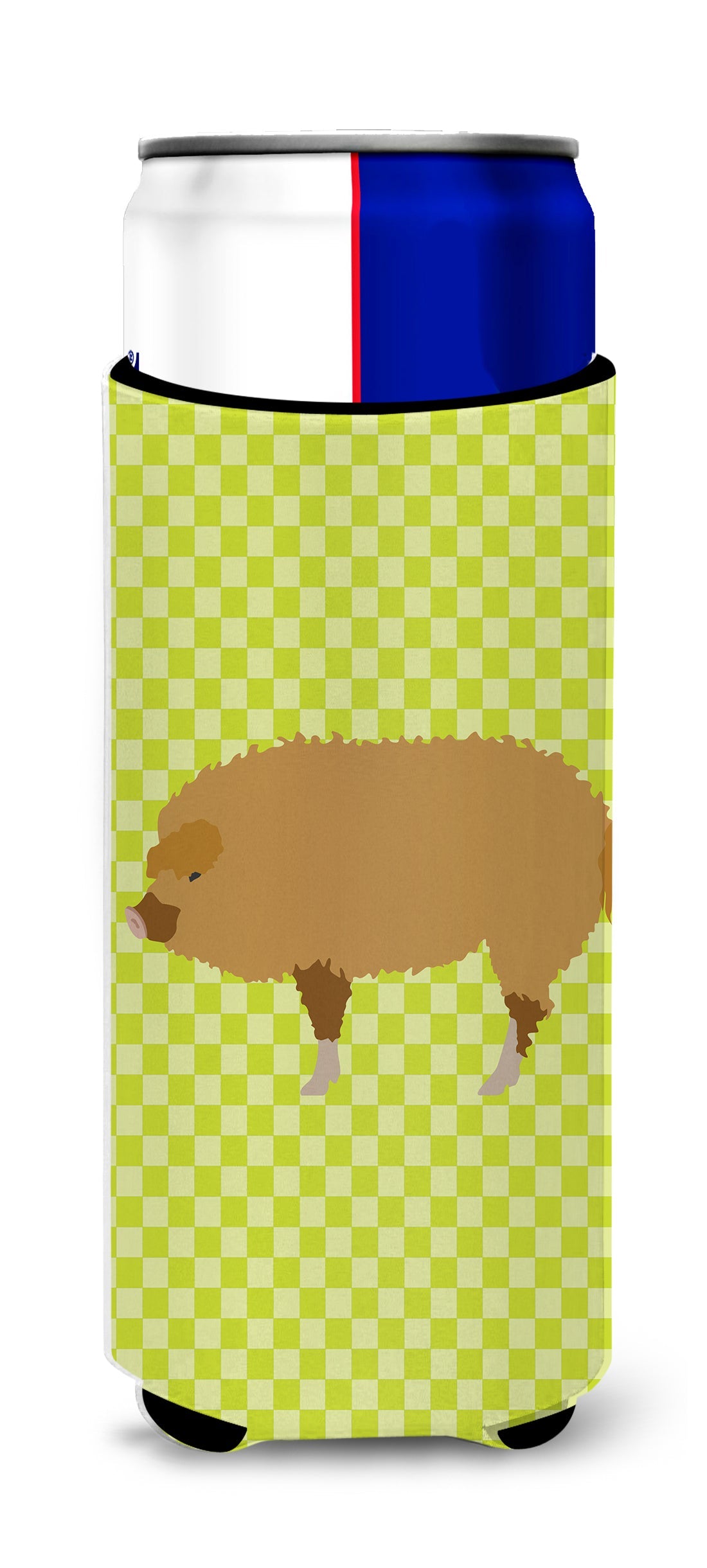 Hungarian Mangalica Pig Green Slim Can Hugger , Insulated Foam Hugger for 12 oz Slim Cans, Beer Bottles & Water Bottles, Printed in USA