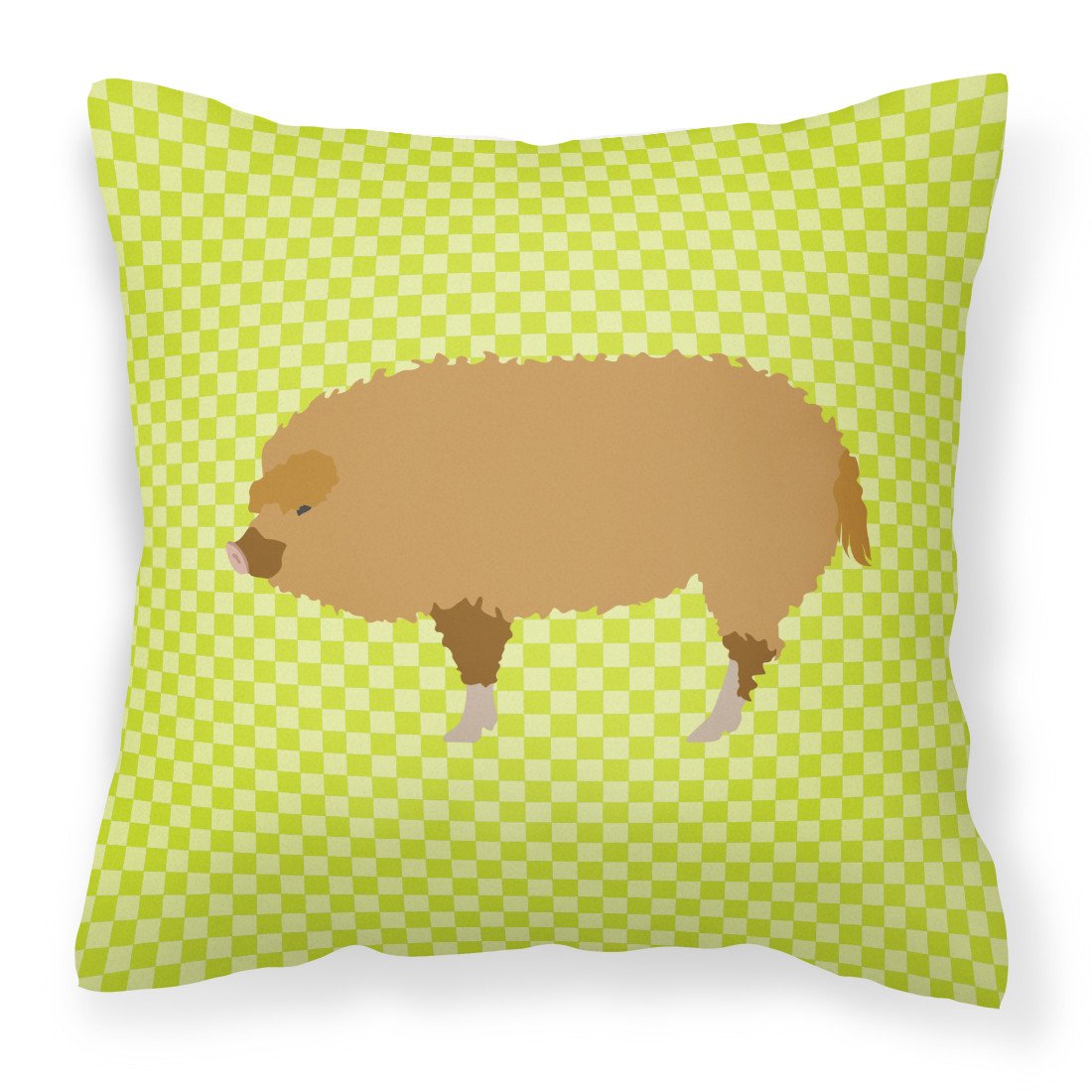 Hungarian Mangalica Pig Green Decorative Throw Pillow 18x18 Indoor Outdoor Accent Cushion, Fabric Cover with Insert for Sofa, Bed, Porch & Living Room