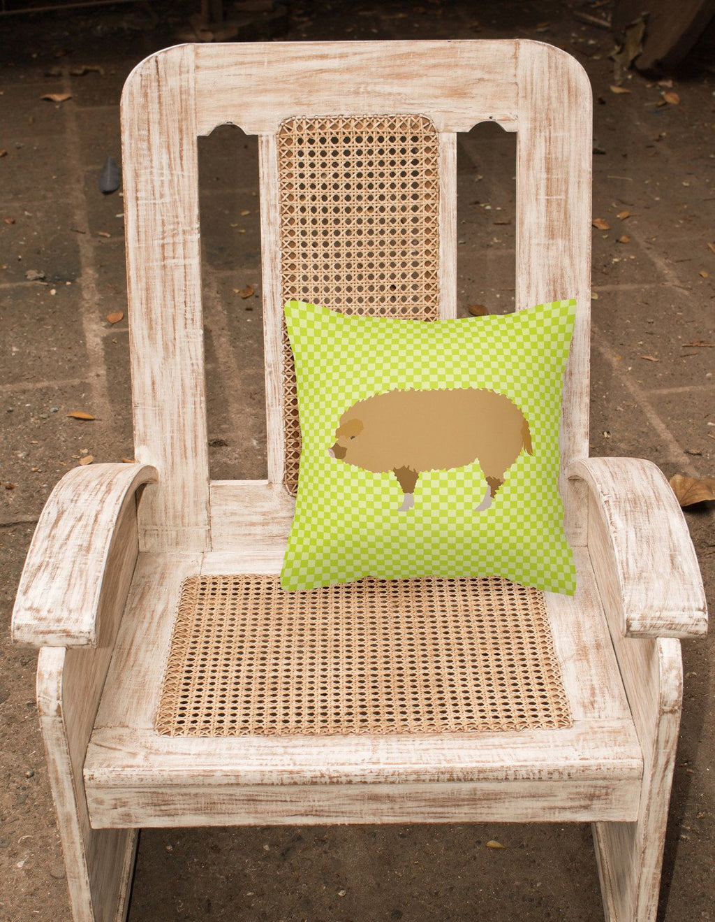 Hungarian Mangalica Pig Green Decorative Throw Pillow 18x18 Indoor Outdoor Accent Cushion, Fabric Cover with Insert for Sofa, Bed, Porch & Living Room
