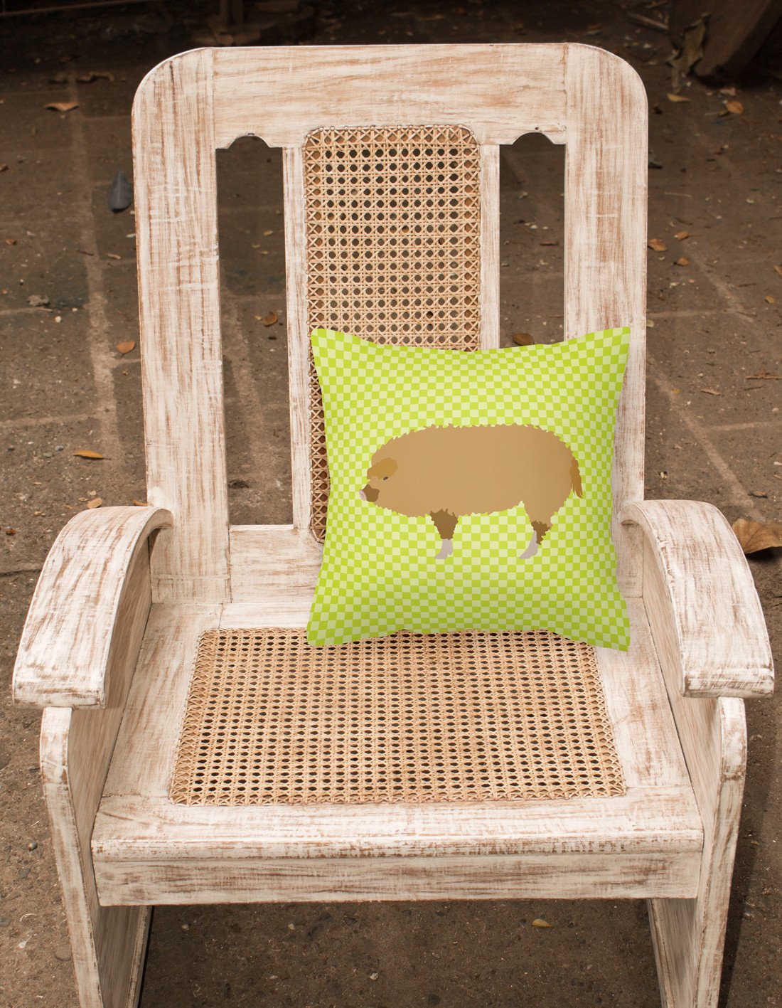 Hungarian Mangalica Pig Green Decorative Throw Pillow 18x18 Indoor Outdoor Accent Cushion, Fabric Cover with Insert for Sofa, Bed, Porch & Living Room