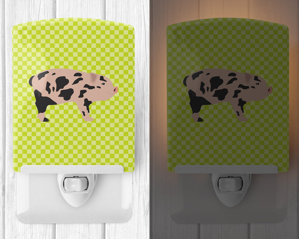 Mini Miniature Pig Green Ceramic Night Light Compact, UL-Certified, Ideal for Bedroom, Bathroom, Nursery, Hallway, Kitchen, 6x4x3, Multicolor