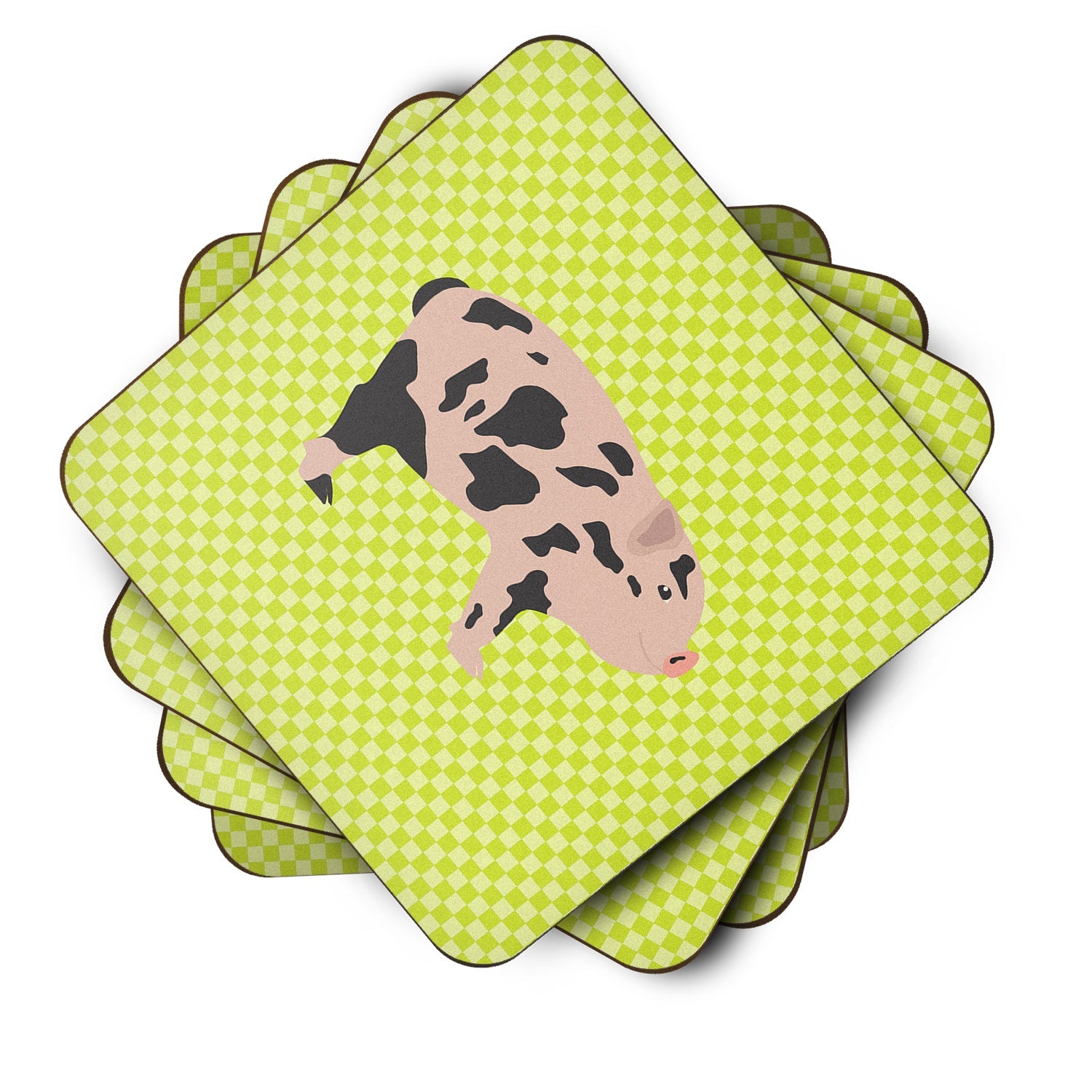 Mini Miniature Pig Green Foam Coasters Set of 4 Cup Coasters for Indoor Outdoor, Tabletop Protection, Anti Slip, Mouse pad Material