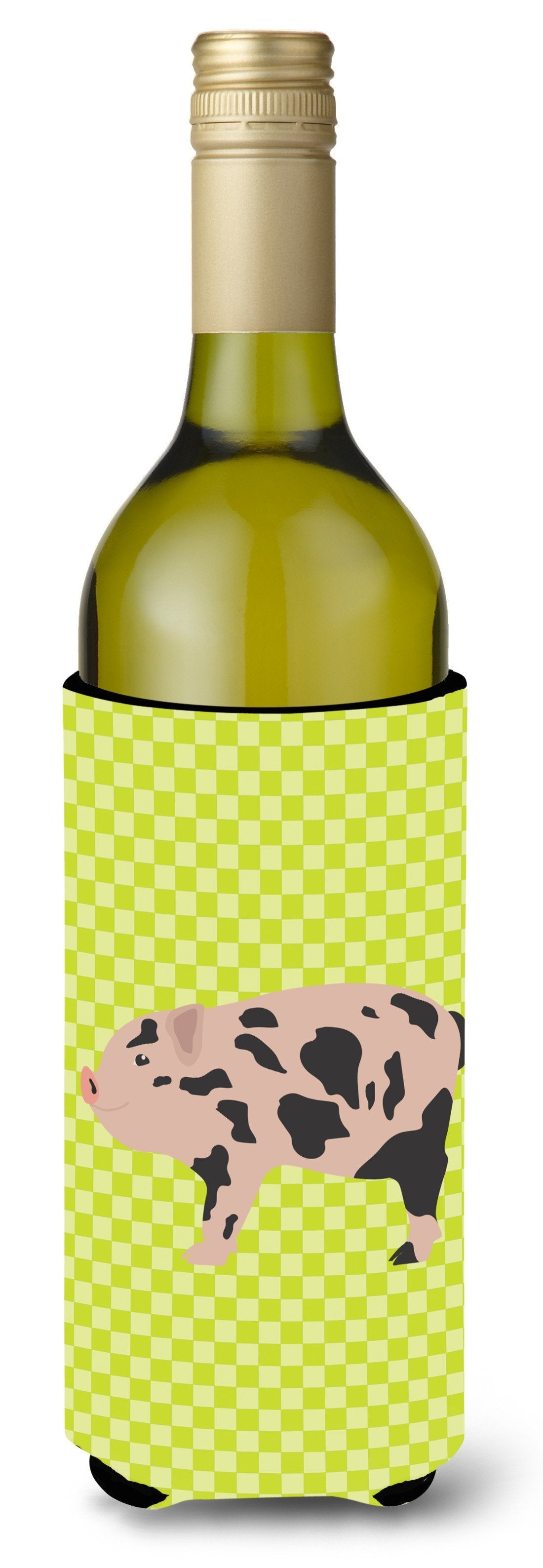 Mini Miniature Pig Green Wine Bottle Hugger Gift Sleeve for Standard 750 ml Bottles, Insulated Reusable Also Fits Mini Shot & Pint Bottles