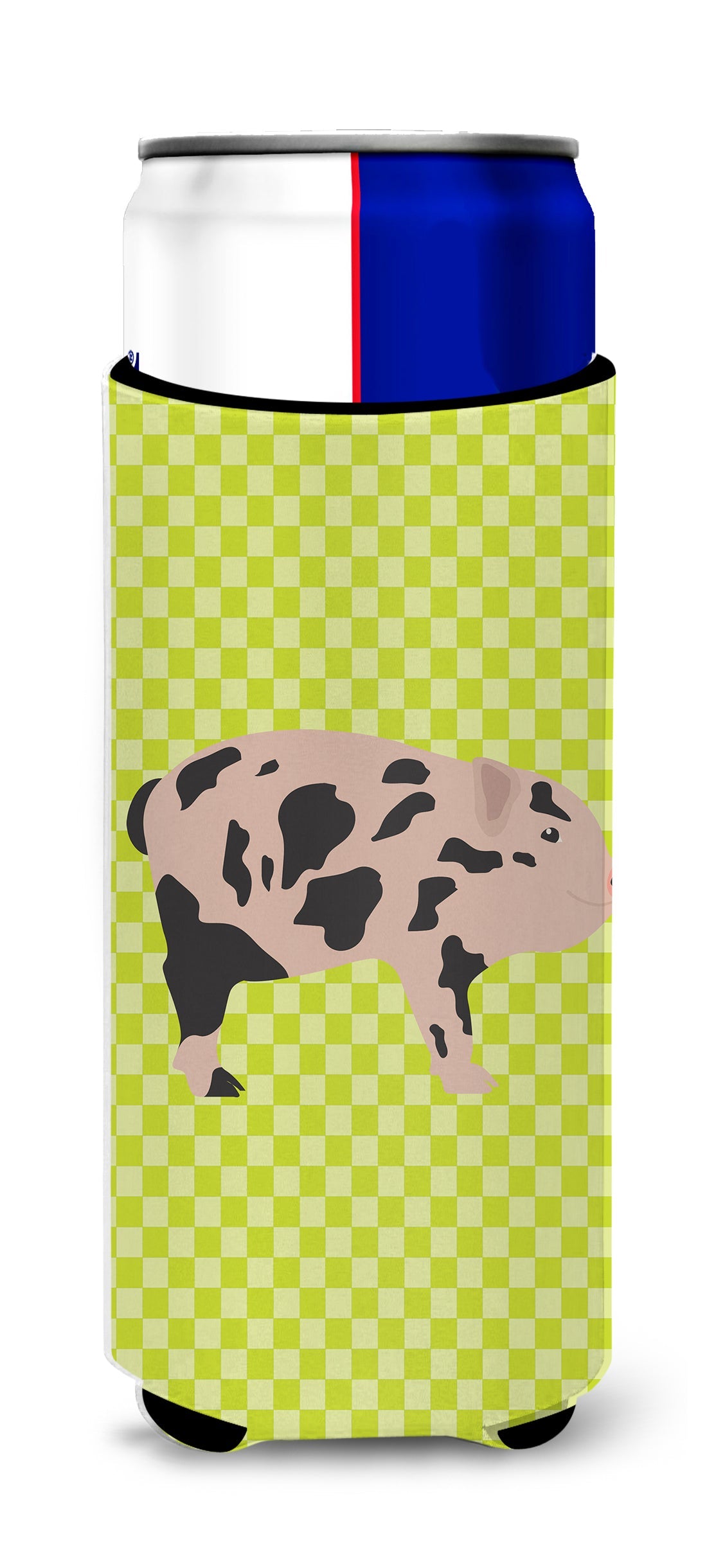 Mini Miniature Pig Green Slim Can Hugger , Insulated Foam Hugger for 12 oz Slim Cans, Beer Bottles & Water Bottles, Printed in USA
