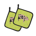 Mini Miniature Pig Green Pot Holder Set of 2 Heat Resistant Quilted Hot Pads 7.5 x 7.5 Inch, Insulated Kitchen Trivets for Cooking & Baking