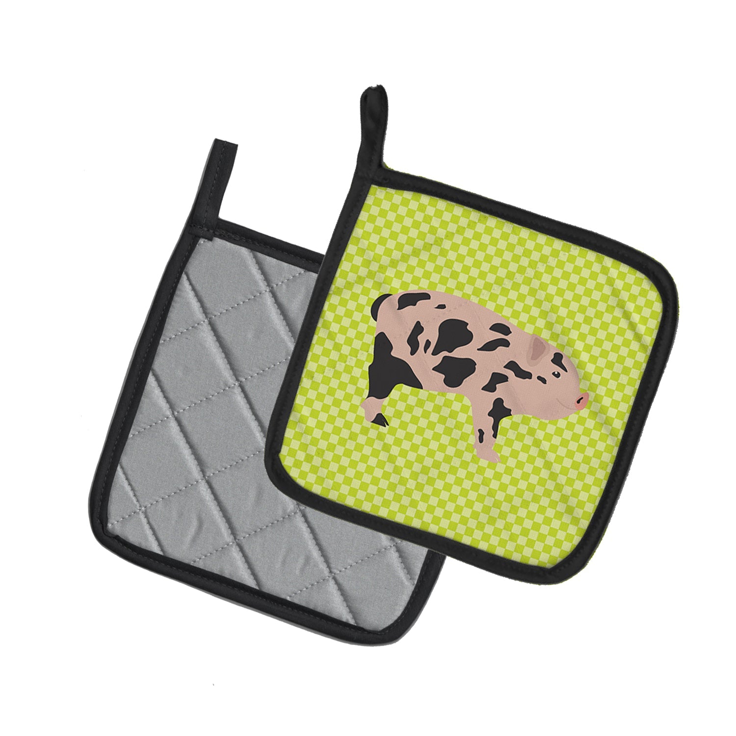 Mini Miniature Pig Green Pot Holder Set of 2 Heat Resistant Quilted Hot Pads 7.5 x 7.5 Inch, Insulated Kitchen Trivets for Cooking & Baking