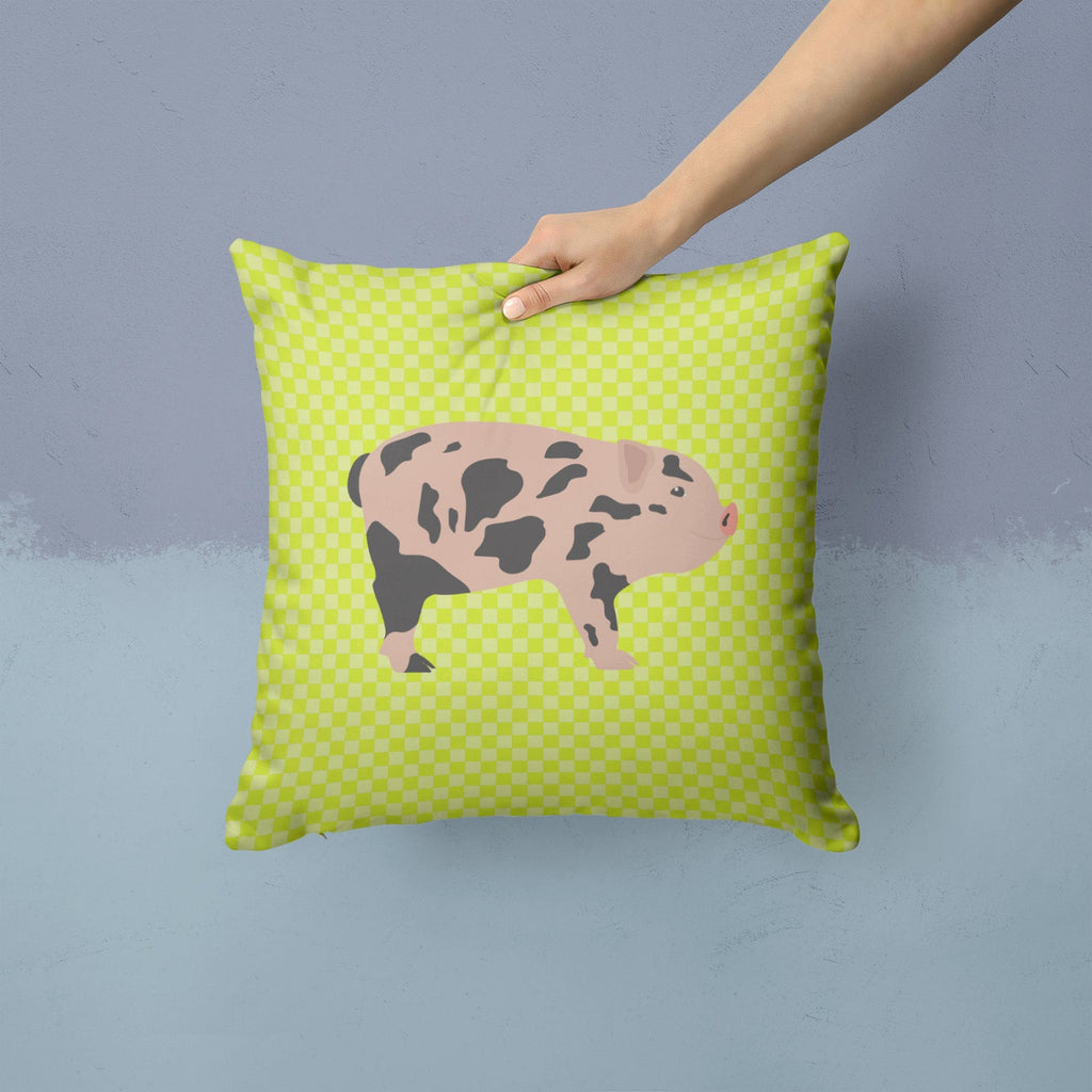 Mini Miniature Pig Green Decorative Throw Pillow 14x14 Indoor Outdoor Accent Cushion, Fabric Cover with Insert for Sofa, Bed, Porch & Living Room