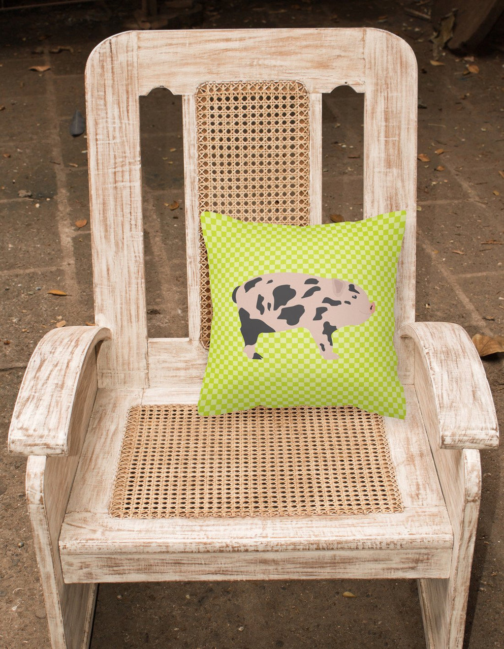 Mini Miniature Pig Green Decorative Throw Pillow 18x18 Indoor Outdoor Accent Cushion, Fabric Cover with Insert for Sofa, Bed, Porch & Living Room