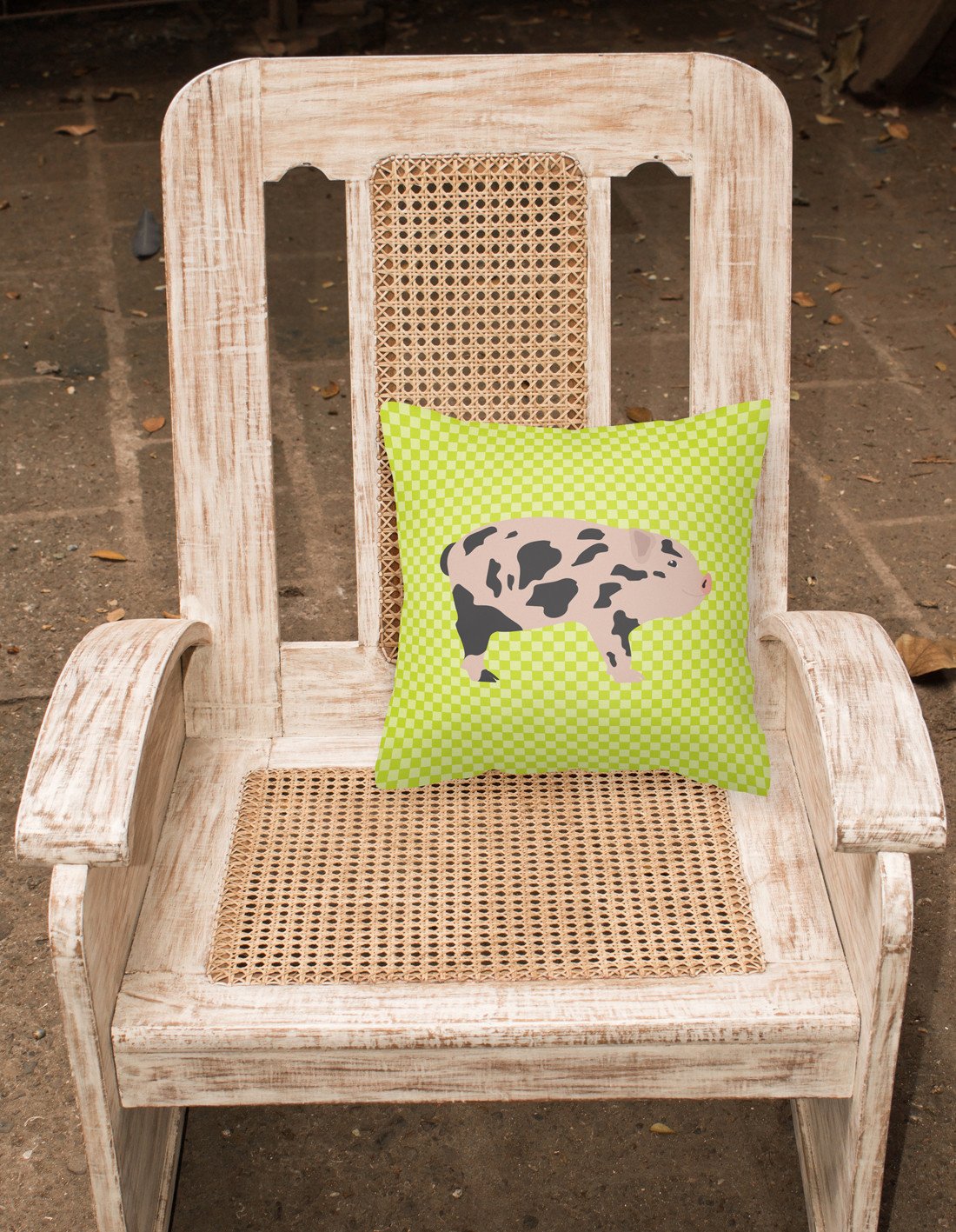 Mini Miniature Pig Green Decorative Throw Pillow 18x18 Indoor Outdoor Accent Cushion, Fabric Cover with Insert for Sofa, Bed, Porch & Living Room