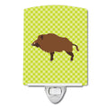 Wild Boar Pig Green Ceramic Night Light Compact, UL-Certified, Ideal for Bedroom, Bathroom, Nursery, Hallway, Kitchen, 6x4x3, Multicolor