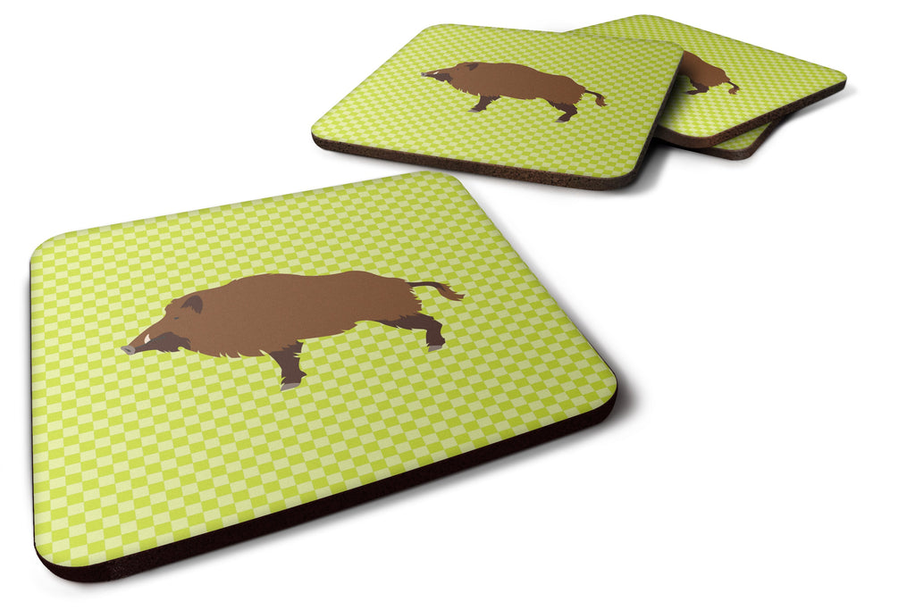 Wild Boar Pig Green Foam Coasters Set of 4 Cup Coasters for Indoor Outdoor, Tabletop Protection, Anti Slip, Mouse pad Material