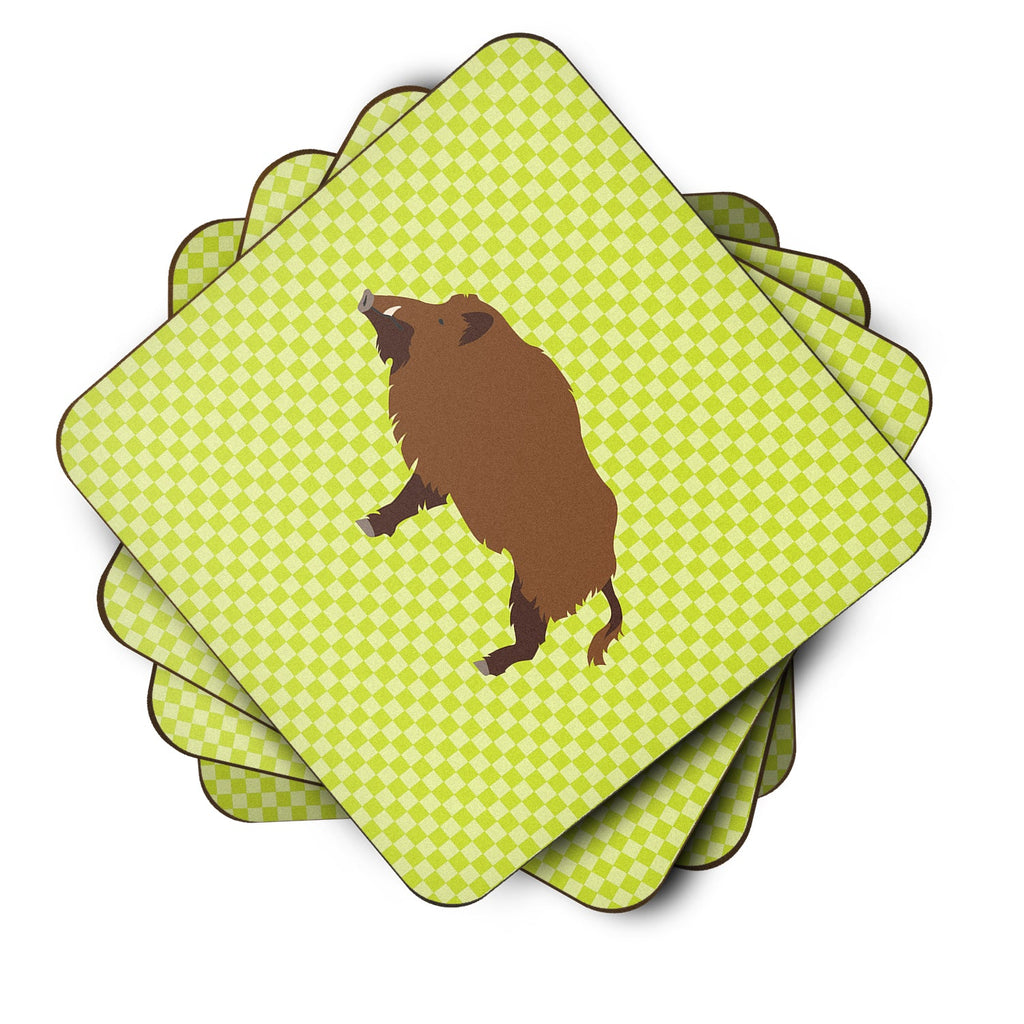 Wild Boar Pig Green Foam Coasters Set of 4 Cup Coasters for Indoor Outdoor, Tabletop Protection, Anti Slip, Mouse pad Material
