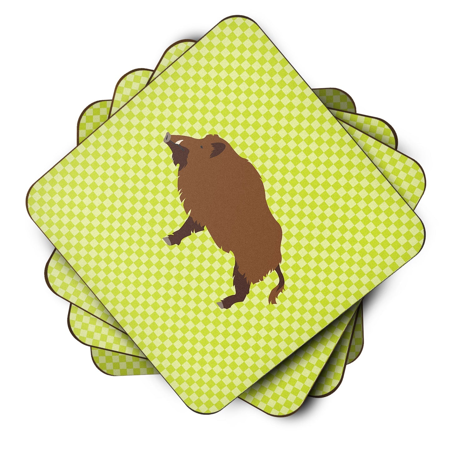 Wild Boar Pig Green Foam Coasters Set of 4 Cup Coasters for Indoor Outdoor, Tabletop Protection, Anti Slip, Mouse pad Material