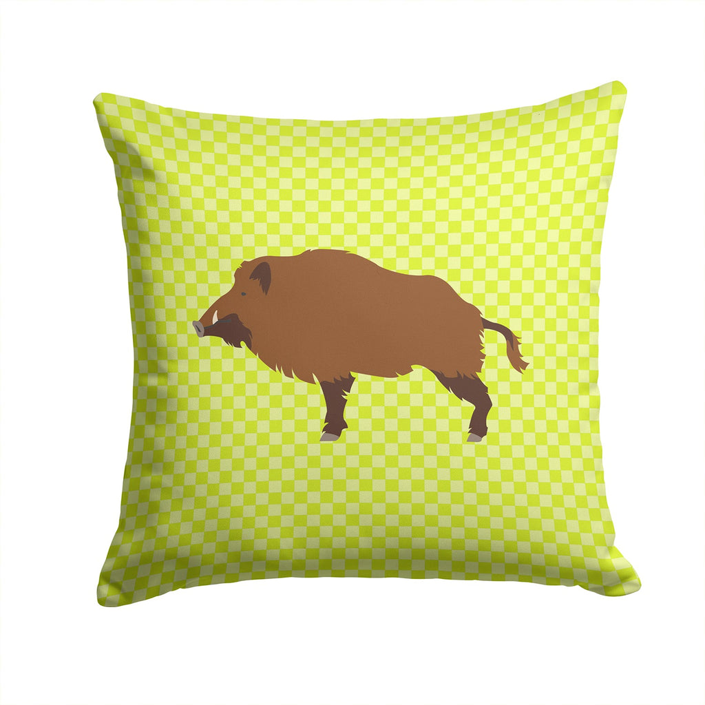 Wild Boar Pig Green Decorative Throw Pillow 14x14 Indoor Outdoor Accent Cushion, Fabric Cover with Insert for Sofa, Bed, Porch & Living Room