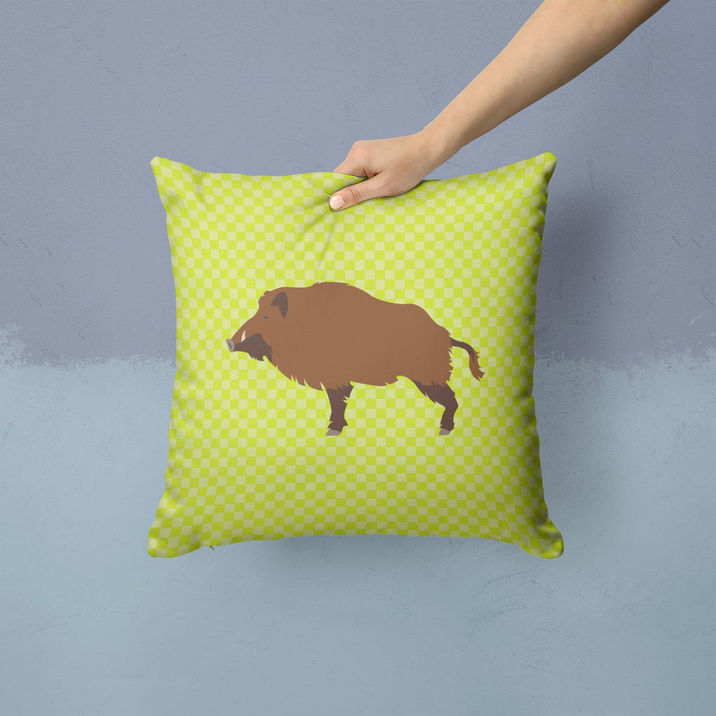 Wild Boar Pig Green Decorative Throw Pillow 14x14 Indoor Outdoor Accent Cushion, Fabric Cover with Insert for Sofa, Bed, Porch & Living Room
